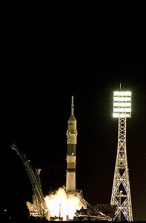 Baikonur cosmodrome of Kazakhstan night launching photo