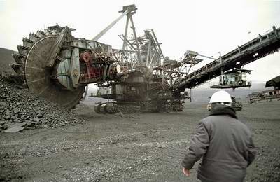 Kazakhstan coal industry - Ekibastuz open pit coal mine big coal extracting machine photo