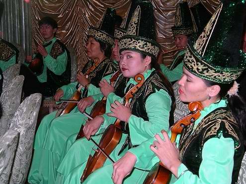 Kazakhstan people traditional music and costumes photo