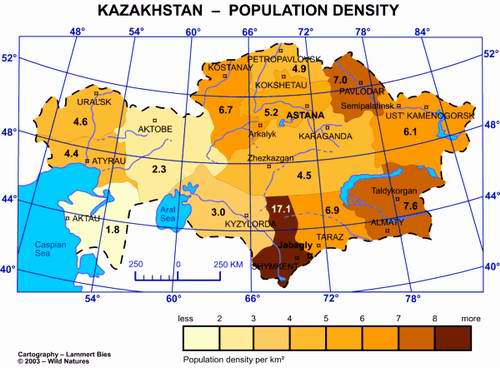 Kazakhstan population density map picture