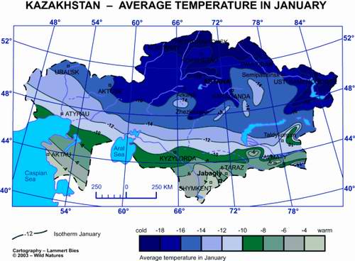 Kazakhstan temperature map January picture