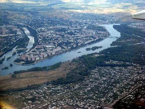 Ust-Kamenogorsk (Oskemen) Kazakhstan city general view from plane photo