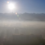 The smoky fog over Almaty city
