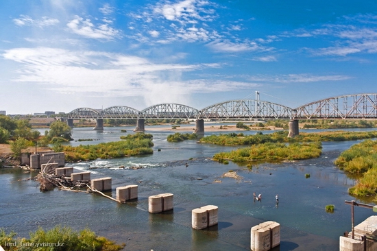 Semey city, Kazakhstan Irtysh river bridge