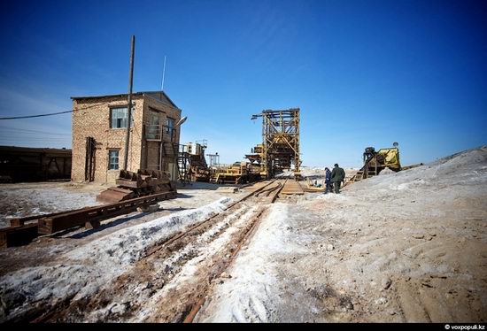 Salt production, the Aral Sea area, Kazakhstan view 8