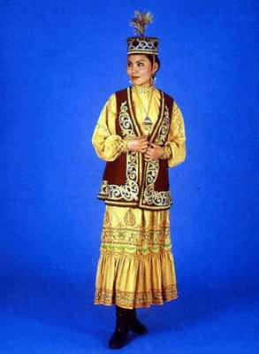 Kazakhstan people national clothes: woman's national dressings