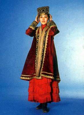 Kazakhstan people national clothes: woman's national dressings